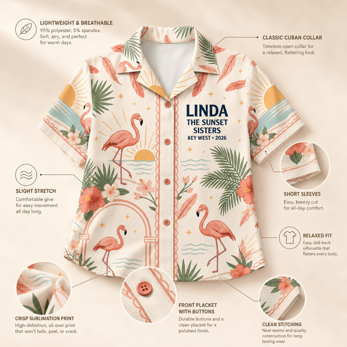 Personalized Good Friends Hawaiian Shirt for Women | Custom Best Friends Beach Vacation Shirt | Flamingo Friendship Gift - FlamingoAholic