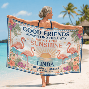 Personalized Good Friends Sarong | Custom Flamingo Beach Wrap | Best Friends Vacation Gift - FlamingoAholic