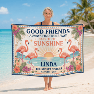 Personalized Good Friends Sarong | Custom Flamingo Beach Wrap | Best Friends Vacation Gift - FlamingoAholic