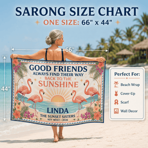 Personalized Good Friends Sarong | Custom Flamingo Beach Wrap | Best Friends Vacation Gift - FlamingoAholic
