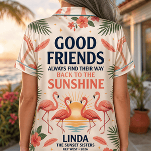 Personalized Good Friends Satin Pajama Shirt Dress | Matching Best Friend Sleep Shirt | Girls Trip Vacation Pajamas - FlamingoAholic