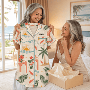 Personalized Good Friends Satin Pajama Shirt Dress | Matching Best Friend Sleep Shirt | Girls Trip Vacation Pajamas - FlamingoAholic