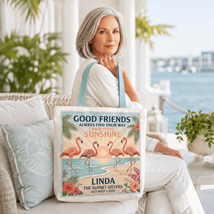 Personalized Good Friends Sunshine Tote Bag | Custom Flamingo Beach Canvas Tote - FlamingoAholic