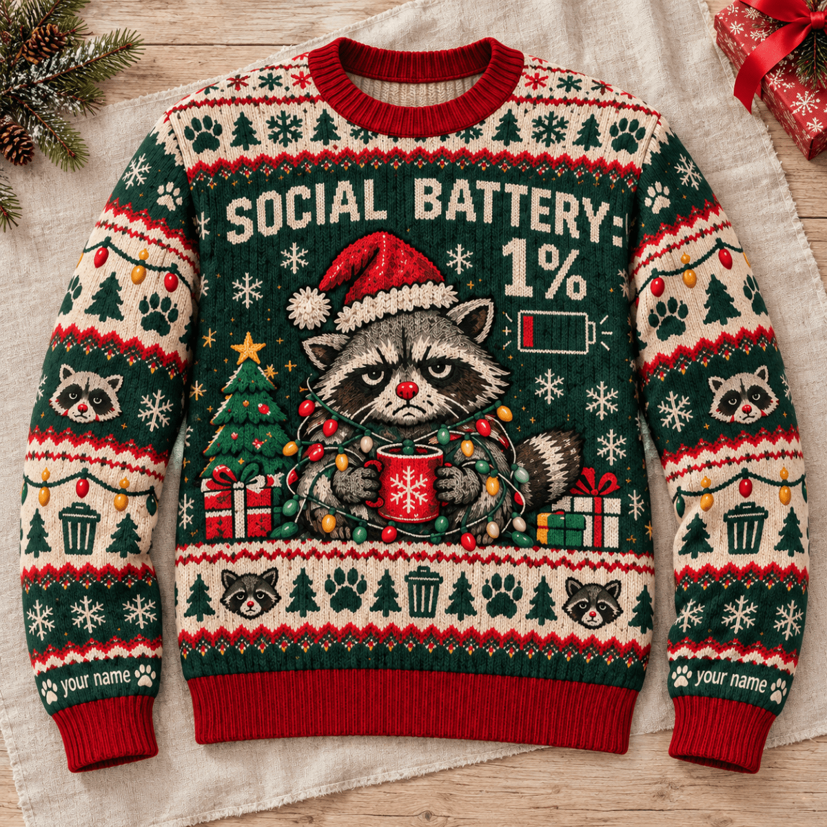 Personalized Grumpy Raccoon Christmas Knitted Sweater & Cardigan - FlamingoAholic