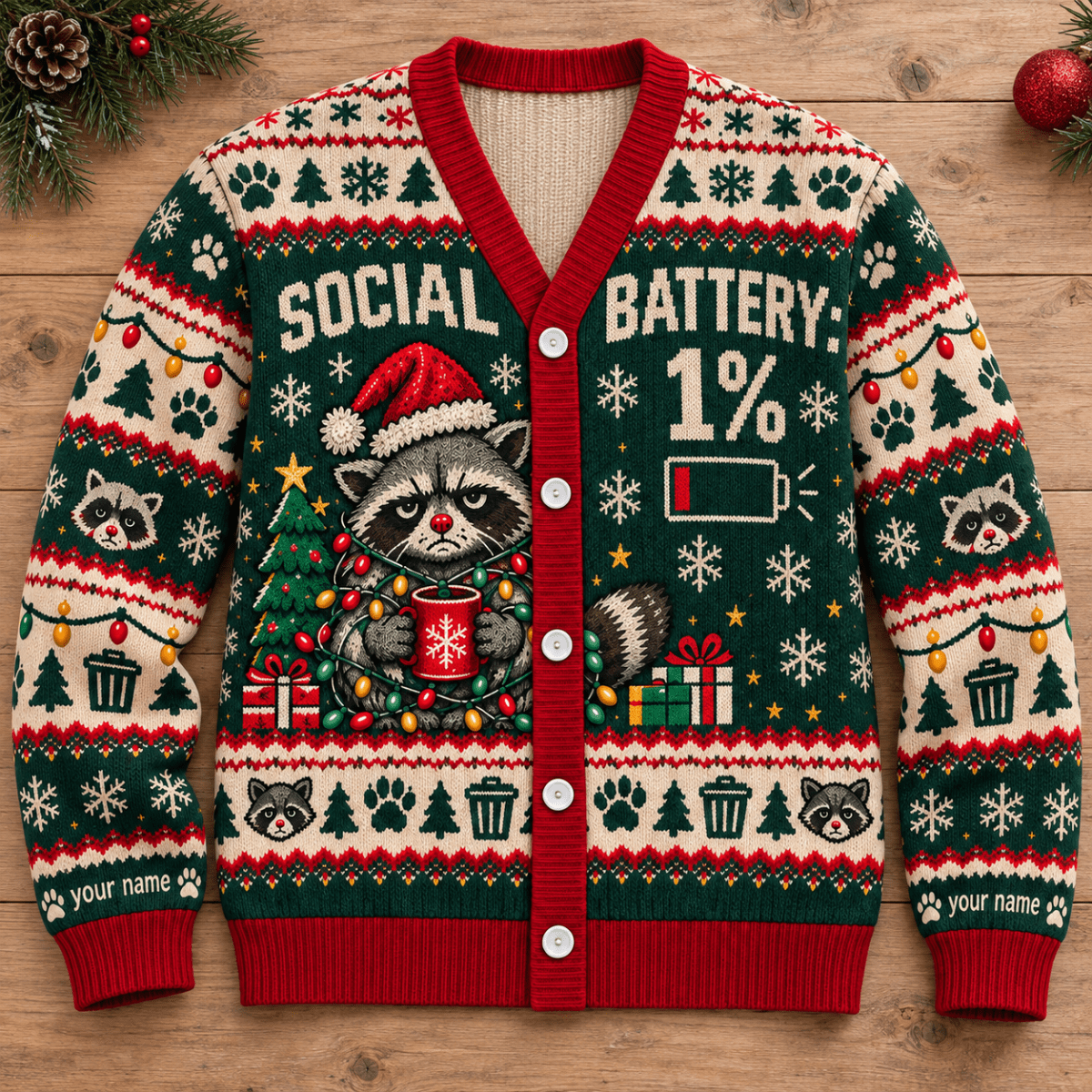 Personalized Grumpy Raccoon Christmas Knitted Sweater & Cardigan - FlamingoAholic