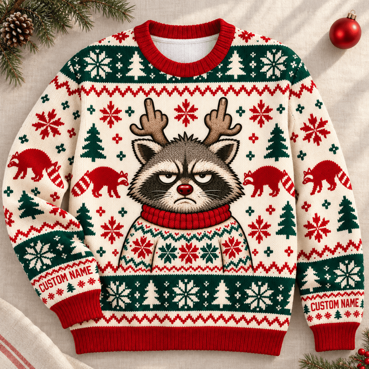 Personalized Grumpy Raccoon Christmas Knitted Sweater & Cardigan - FlamingoAholic