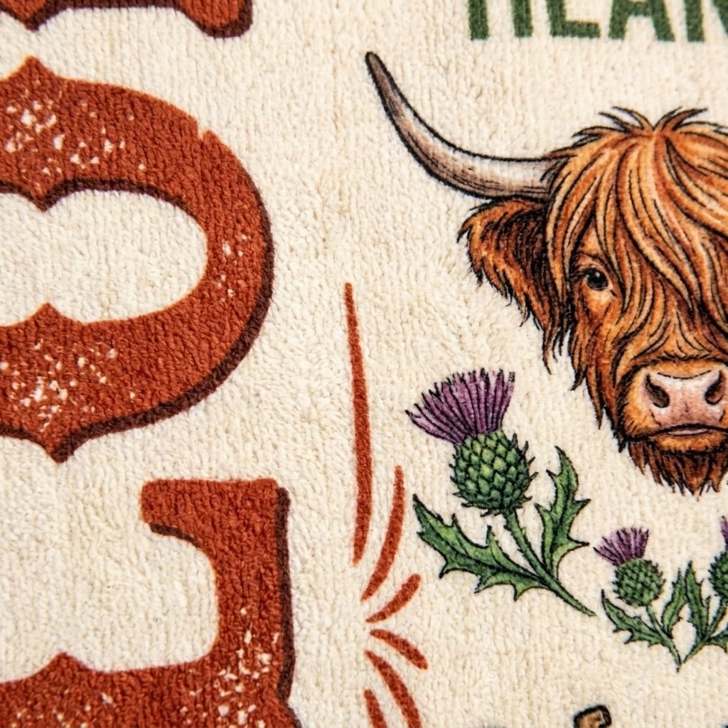 Personalized Highland Cow Beach Towel - Custom Name "Rustic. Charming. Beloved." - FlamingoAholic