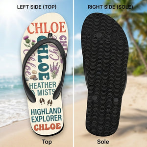 Personalized Highland Cow Lightweight Flip Flops - Custom Name "Chloe" - FlamingoAholic