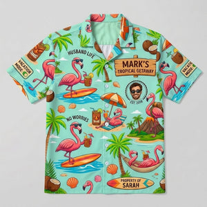 Personalized "Husband Life" Flamingo Tropical Vacation Hawaiian Shirt - FlamingoAholic