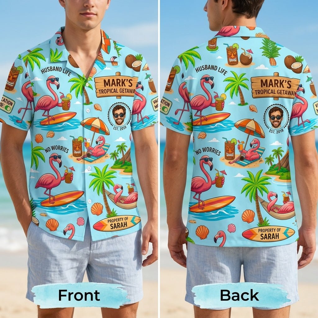 Personalized "Husband Life" Flamingo Tropical Vacation Hawaiian Shirt - FlamingoAholic