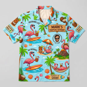 Personalized "Husband Life" Flamingo Tropical Vacation Hawaiian Shirt - FlamingoAholic