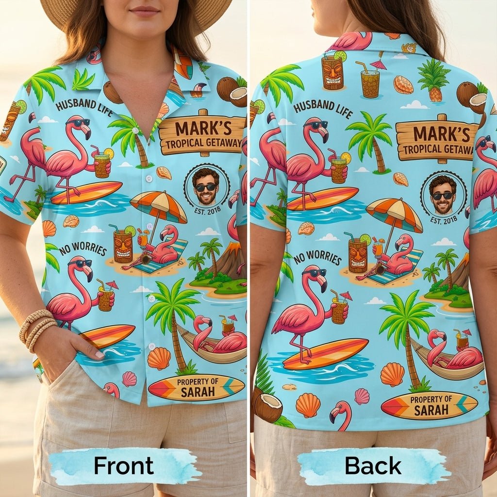 Personalized "Husband Life" Flamingo Tropical Vacation Hawaiian Shirt - FlamingoAholic
