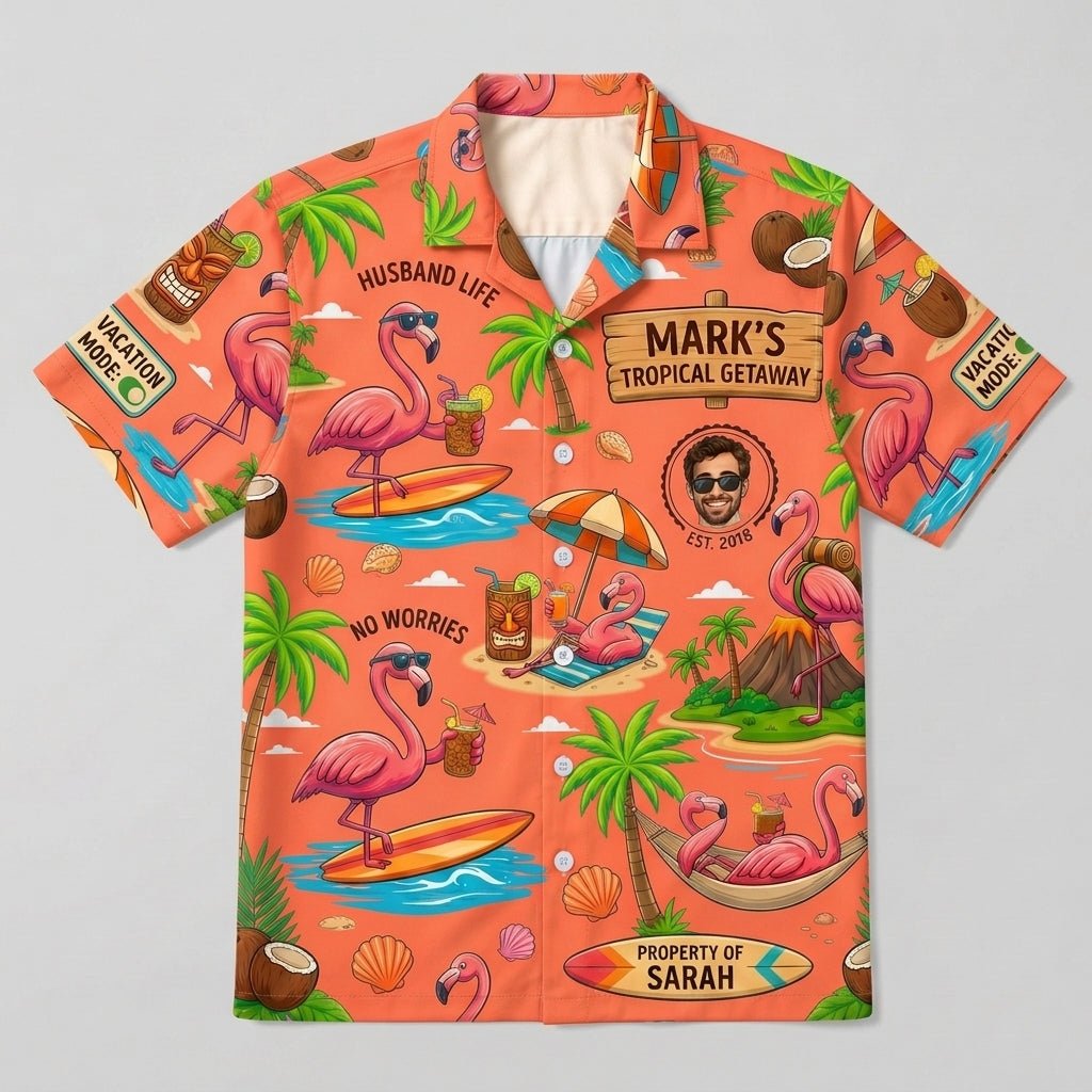 Personalized "Husband Life" Flamingo Tropical Vacation Hawaiian Shirt - FlamingoAholic