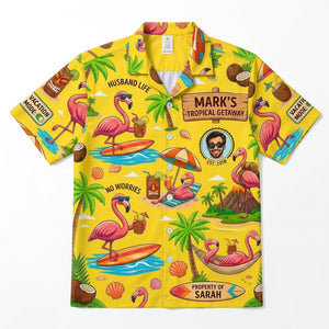 Personalized "Husband Life" Flamingo Tropical Vacation Hawaiian Shirt - FlamingoAholic