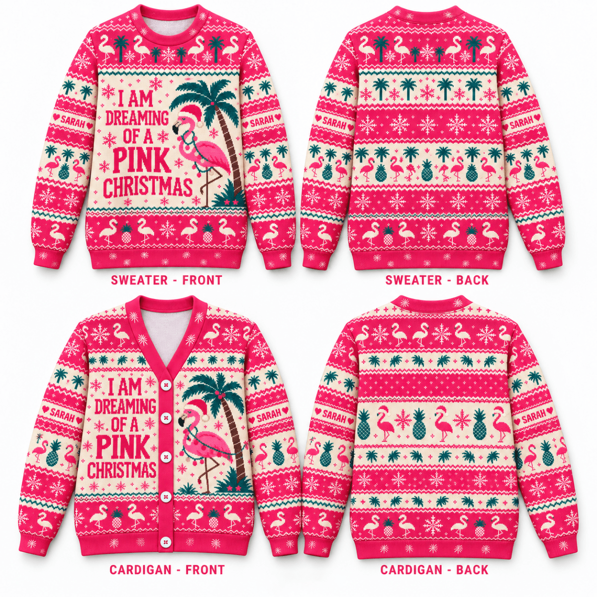 Personalized I Am Dreaming Of A Pink Christmas Flamingo Knitted Sweater & Cardigan - FlamingoAholic
