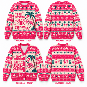 Personalized I Am Dreaming Of A Pink Christmas Flamingo Knitted Sweater & Cardigan - FlamingoAholic