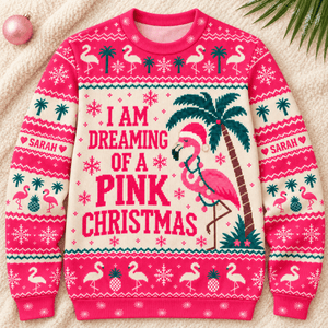 Personalized I Am Dreaming Of A Pink Christmas Flamingo Knitted Sweater & Cardigan - FlamingoAholic