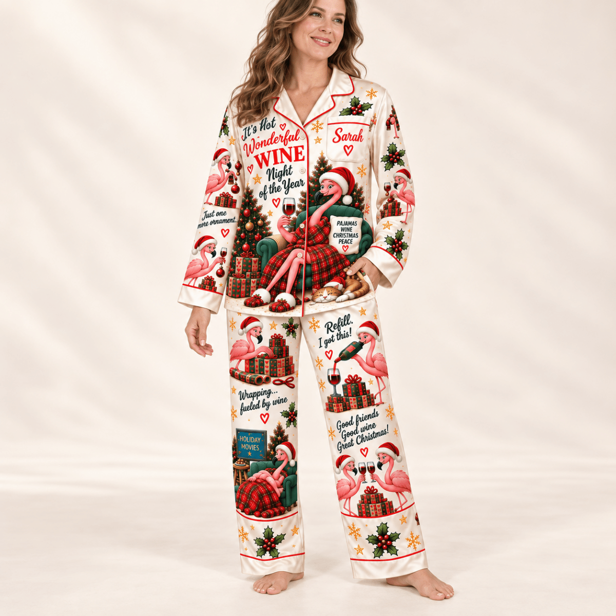 Personalized It's Not Wonderful Wine Night of the Year Christmas Satin Pajamas Set - FlamingoAholic