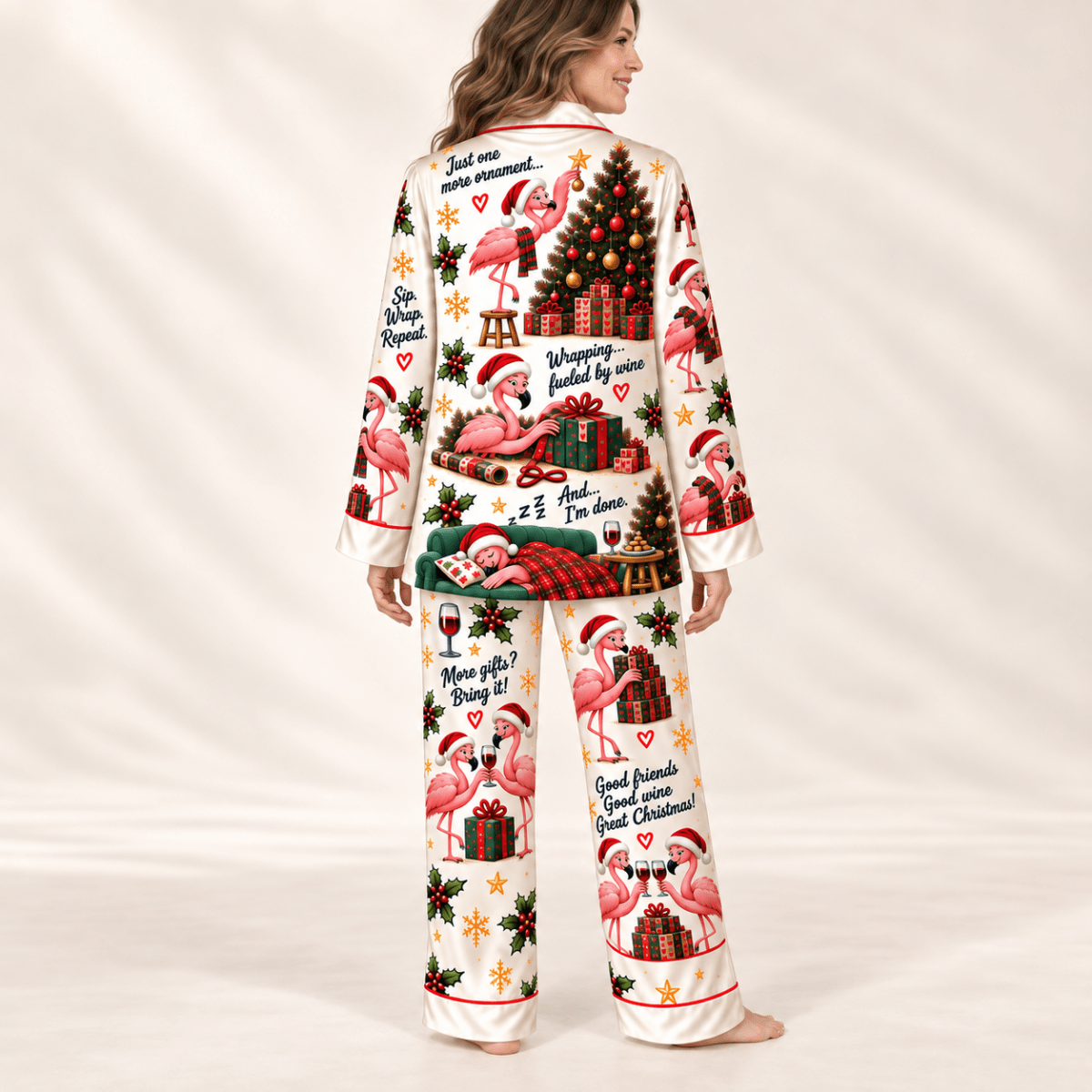 Personalized It's Not Wonderful Wine Night of the Year Christmas Satin Pajamas Set - FlamingoAholic