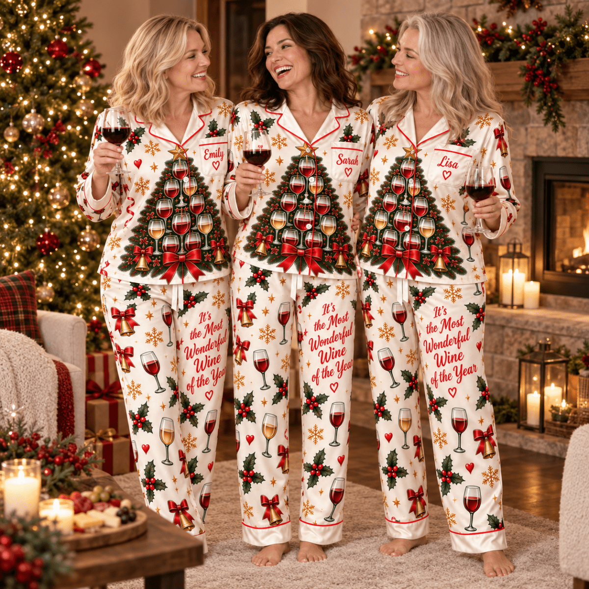 Personalized It's the Most Wonderful Wine of the Year Satin Pajamas Set - FlamingoAholic
