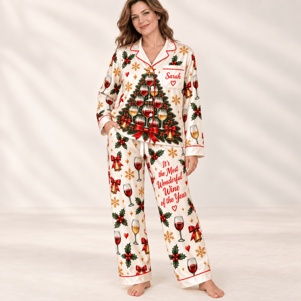 Personalized It's the Most Wonderful Wine of the Year Satin Pajamas Set - FlamingoAholic