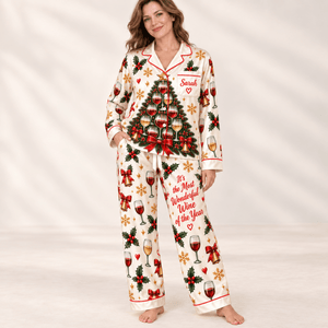Personalized It's the Most Wonderful Wine of the Year Satin Pajamas Set - FlamingoAholic