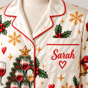 Personalized It's the Most Wonderful Wine of the Year Satin Pajamas Set - FlamingoAholic