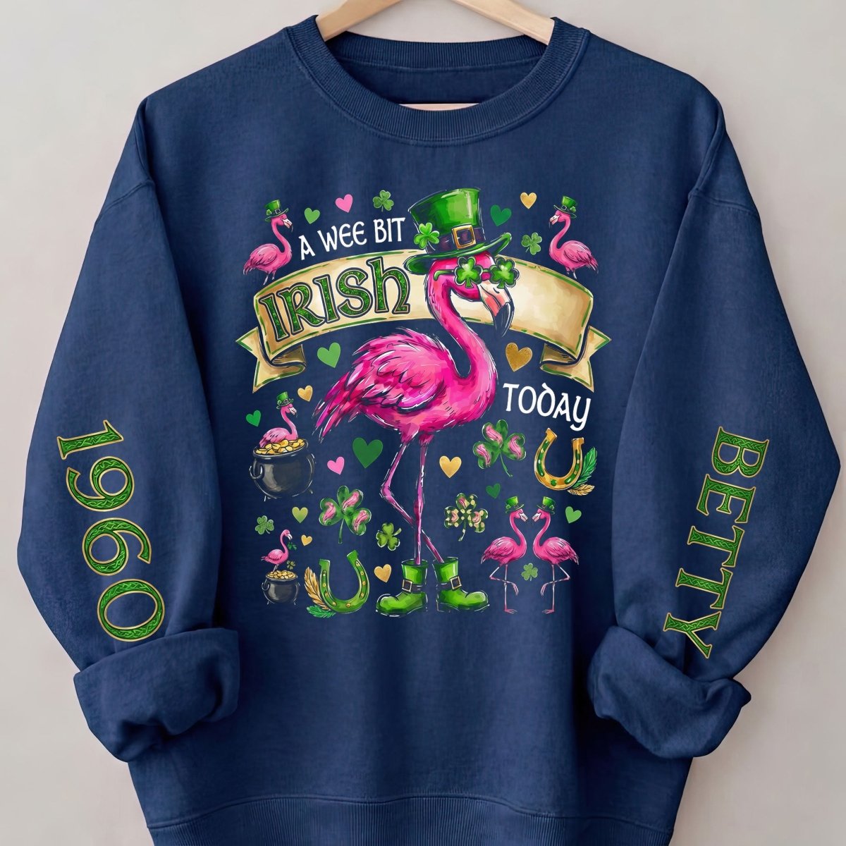 Personalized Leprechaun Flamingo St. Patrick's Day Sweatshirt - Custom Year & Name 'A Wee Bit Irish' Tee - FlamingoAholic
