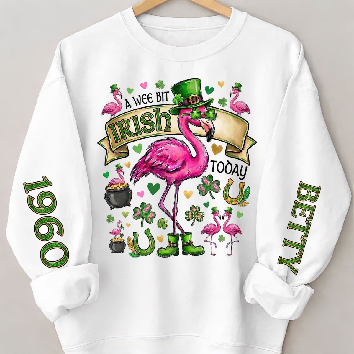 Personalized Leprechaun Flamingo St. Patrick's Day Sweatshirt - Custom Year & Name 'A Wee Bit Irish' Tee - FlamingoAholic
