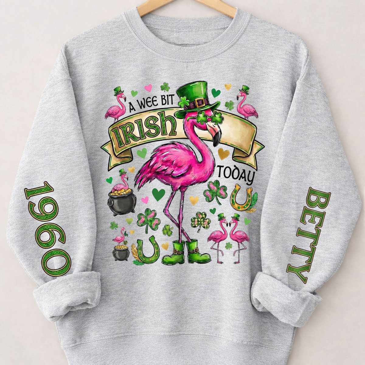 Personalized Leprechaun Flamingo St. Patrick's Day Sweatshirt - Custom Year & Name 'A Wee Bit Irish' Tee - FlamingoAholic