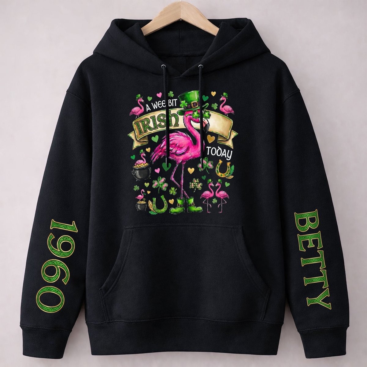 Personalized Leprechaun Flamingo St. Patrick's Day Sweatshirt - Custom Year & Name 'A Wee Bit Irish' Tee - FlamingoAholic
