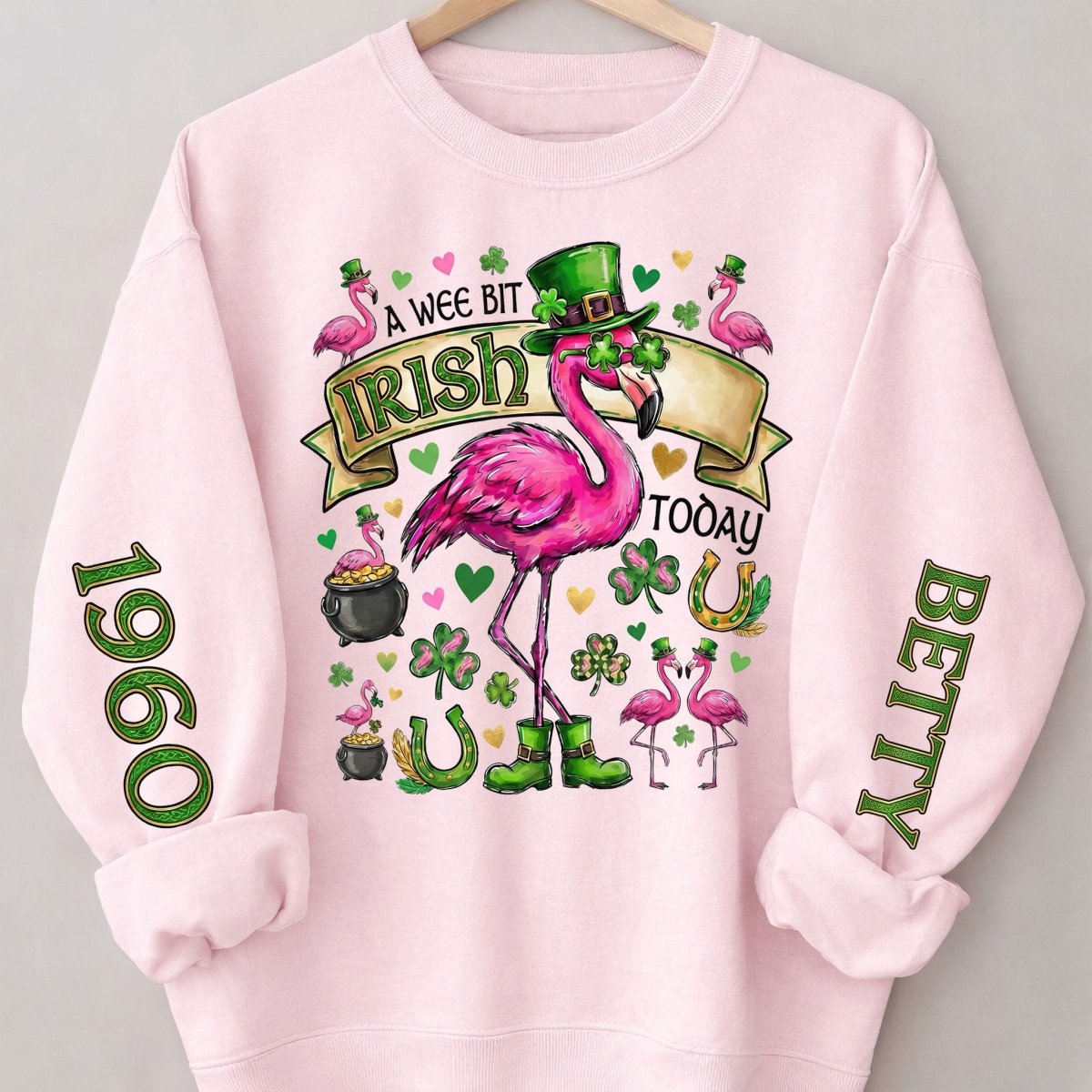 Personalized Leprechaun Flamingo St. Patrick's Day Sweatshirt - Custom Year & Name 'A Wee Bit Irish' Tee - FlamingoAholic
