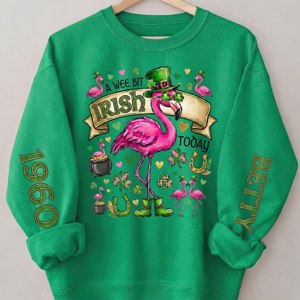 Personalized Leprechaun Flamingo St. Patrick's Day Sweatshirt - Custom Year & Name 'A Wee Bit Irish' Tee - FlamingoAholic