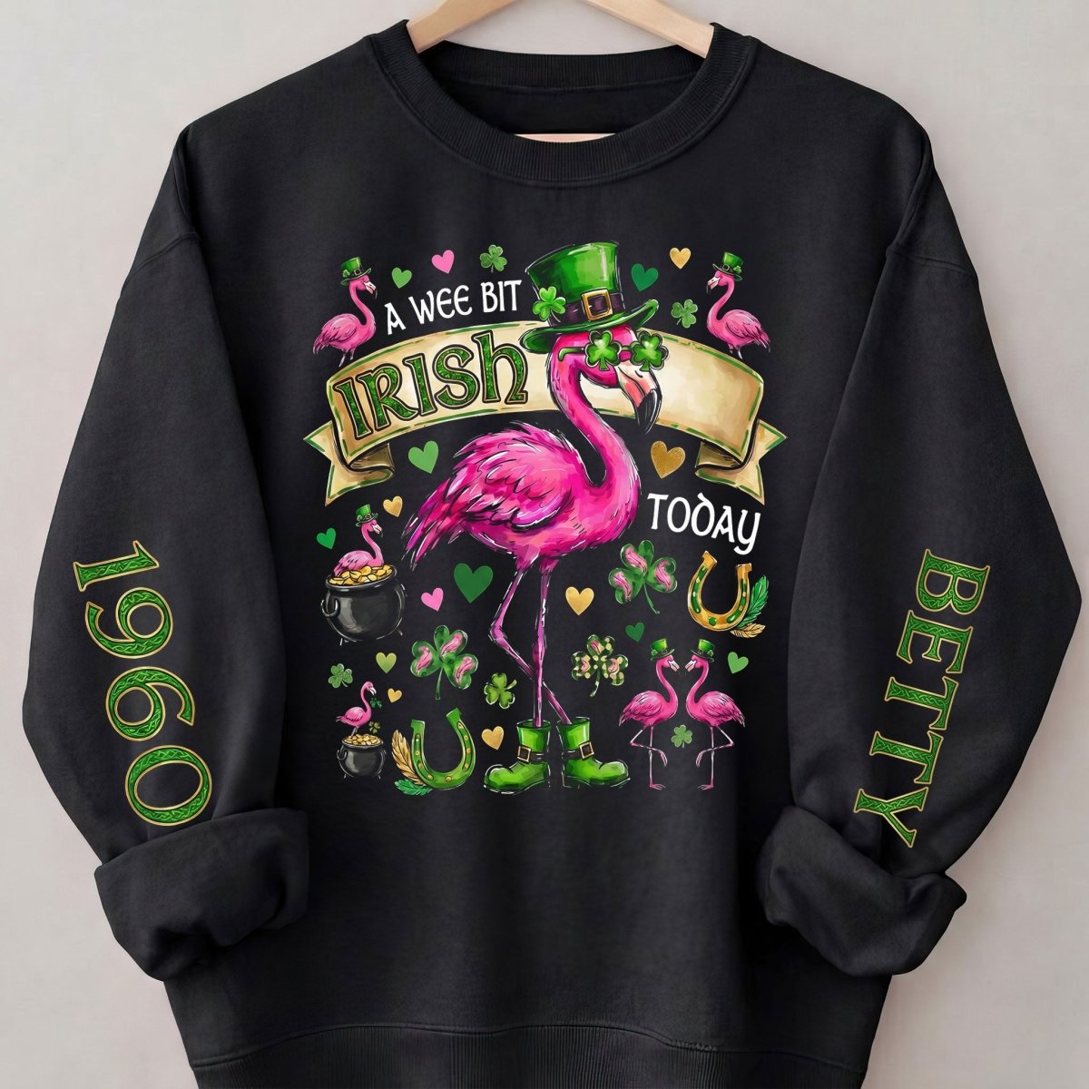 Personalized Leprechaun Flamingo St. Patrick's Day Sweatshirt - Custom Year & Name 'A Wee Bit Irish' Tee - FlamingoAholic