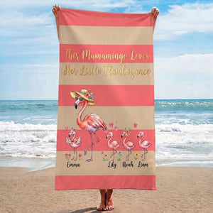 Personalized "Mamamingo" Beach Towel - Custom Children Names Summer Gift - FlamingoAholic