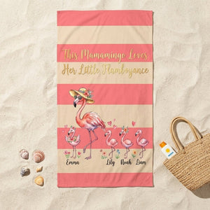 Personalized "Mamamingo" Beach Towel - Custom Children Names Summer Gift - FlamingoAholic