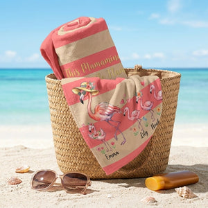 Personalized "Mamamingo" Beach Towel - Custom Children Names Summer Gift - FlamingoAholic