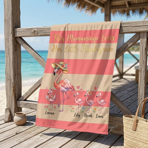 Personalized "Mamamingo" Beach Towel - Custom Children Names Summer Gift - FlamingoAholic