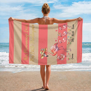 Personalized "Mamamingo" Beach Towel - Custom Children Names Summer Gift - FlamingoAholic