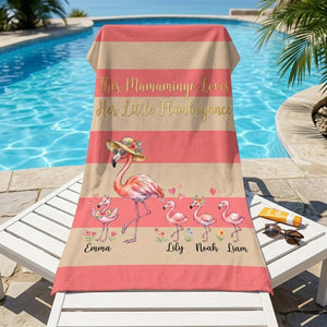 Personalized "Mamamingo" Beach Towel - Custom Children Names Summer Gift - FlamingoAholic