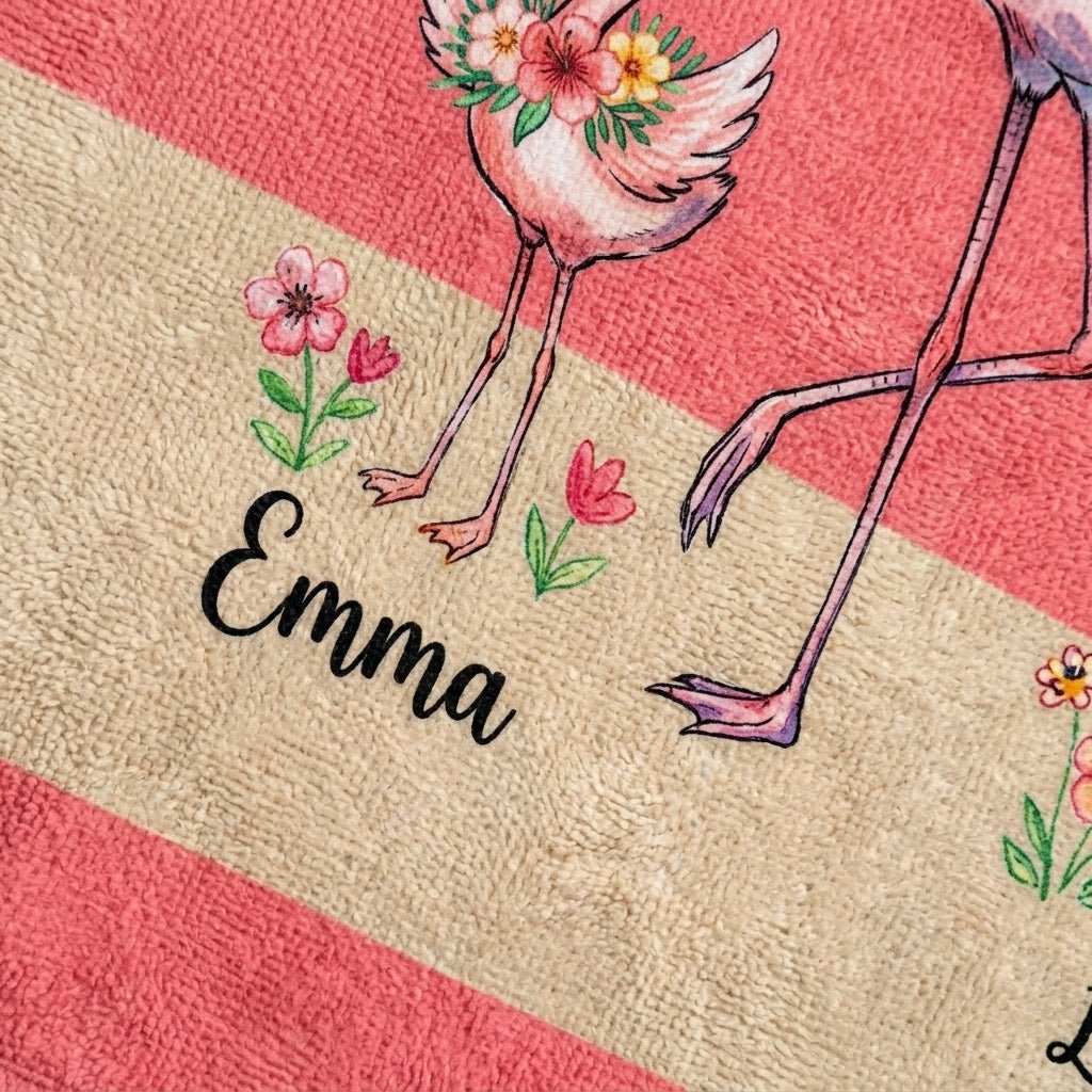Personalized "Mamamingo" Beach Towel - Custom Children Names Summer Gift - FlamingoAholic