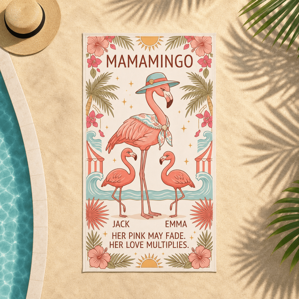 Personalized Mamamingo Beach Towel | Custom Flamingo Mom Gift | Mother's Day Beach Towel - FlamingoAholic