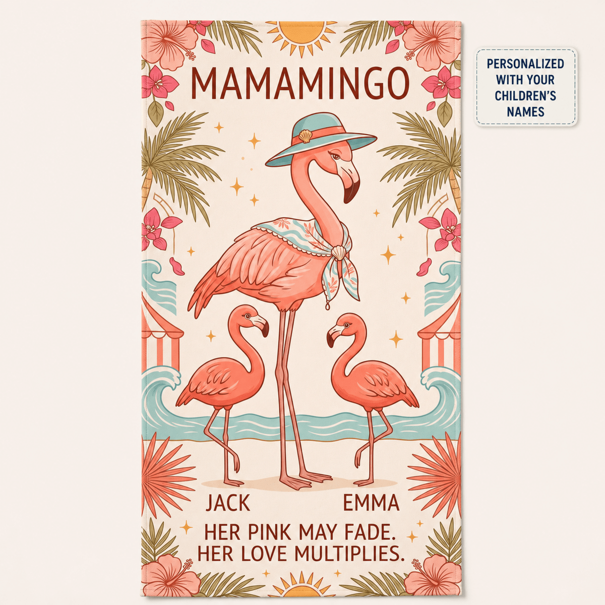Personalized Mamamingo Beach Towel | Custom Flamingo Mom Gift | Mother's Day Beach Towel - FlamingoAholic
