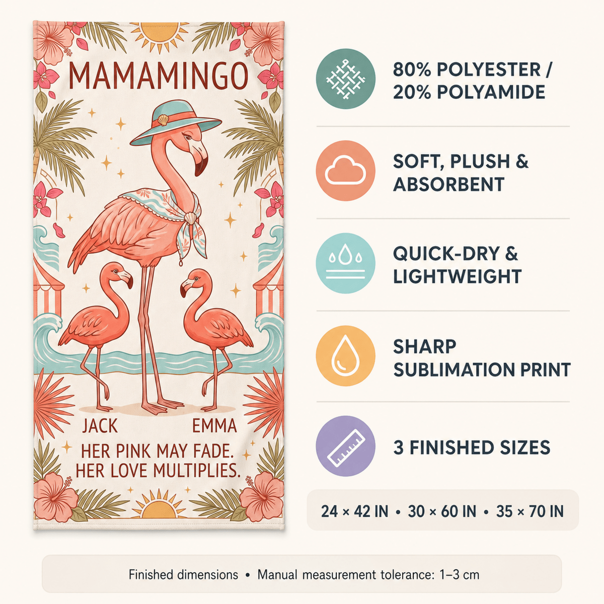 Personalized Mamamingo Beach Towel | Custom Flamingo Mom Gift | Mother's Day Beach Towel - FlamingoAholic