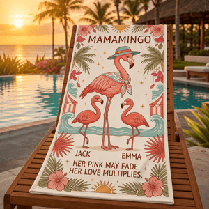 Personalized Mamamingo Beach Towel | Custom Flamingo Mom Gift | Mother's Day Beach Towel - FlamingoAholic