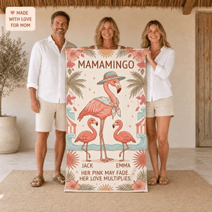 Personalized Mamamingo Beach Towel | Custom Flamingo Mom Gift | Mother's Day Beach Towel - FlamingoAholic
