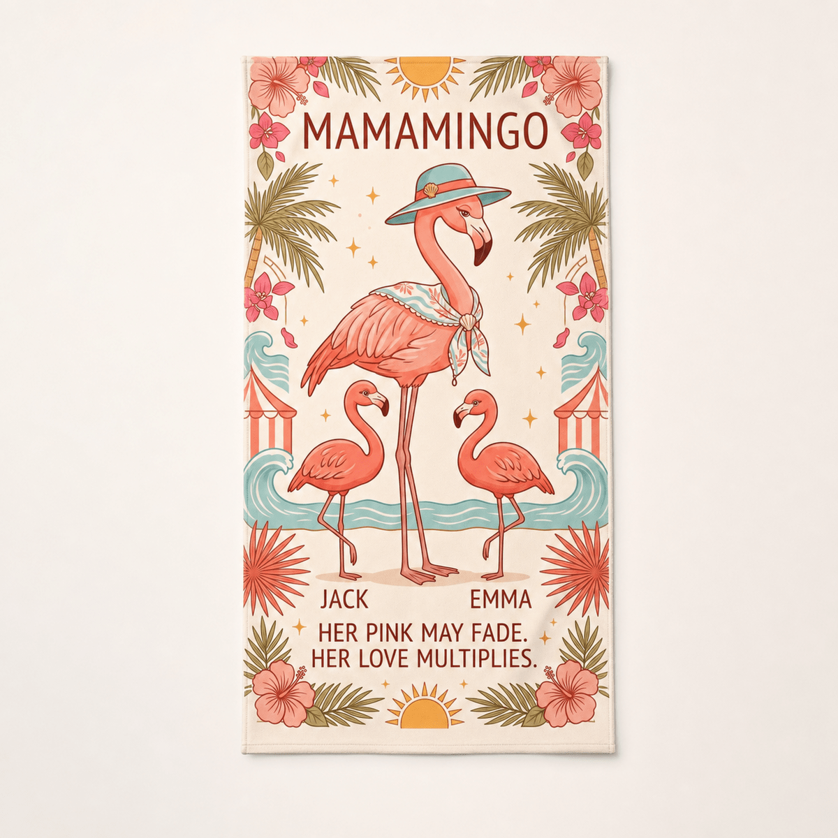 Personalized Mamamingo Beach Towel | Custom Flamingo Mom Gift | Mother's Day Beach Towel - FlamingoAholic