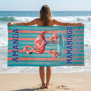 Personalized Mamamingo Beach Towel - Custom Name "Keeping the Flock in Line" Gift - FlamingoAholic