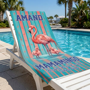 Personalized Mamamingo Beach Towel - Custom Name "Keeping the Flock in Line" Gift - FlamingoAholic
