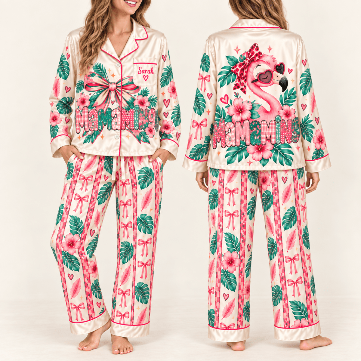 Personalized Mamamingo Flamingo Pajama Set for Women - FlamingoAholic